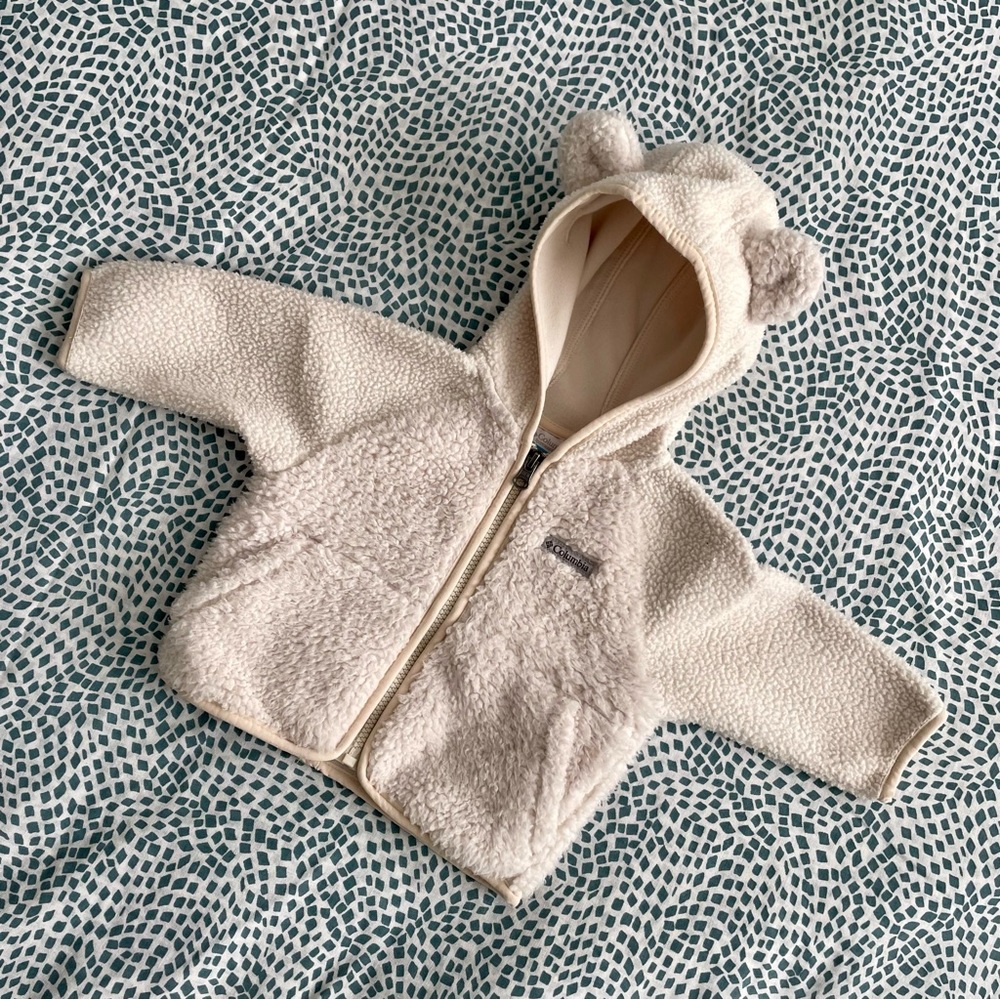 Columbia Cream Teddy Sherpa Fleece Full Zip Hooded Jacket Baby Infant 3-6 Months